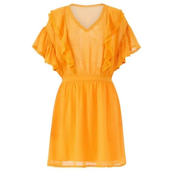 💕SCOTCH & SODA💕 Dotted Lace Ruffled Pom-Pom Dress ~ Yellow Medium NWOT - Picture 7 of 14